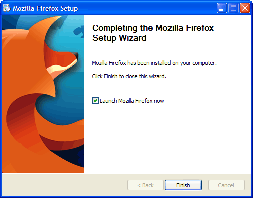 Firefox Wizard Complete dialog box