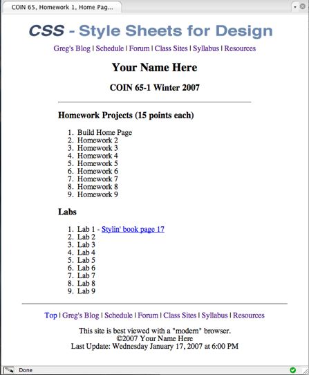 Example of completed home page.