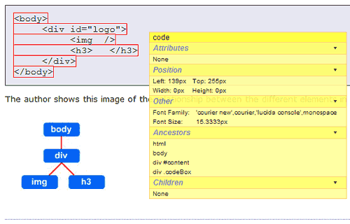 Web Developer Information Display Element Information page view