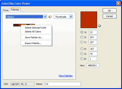 ColorZilla Color Picker History Palette