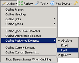 Web Developer Toolbar - Outline - Positioned