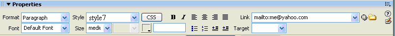 Property Inspector view of Email Link