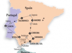 map of tour to Spain, Morocco, and Portugal